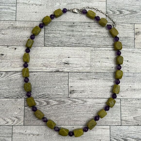 Amethyst & Green Stone Necklace 29” - Picture 1 of 4